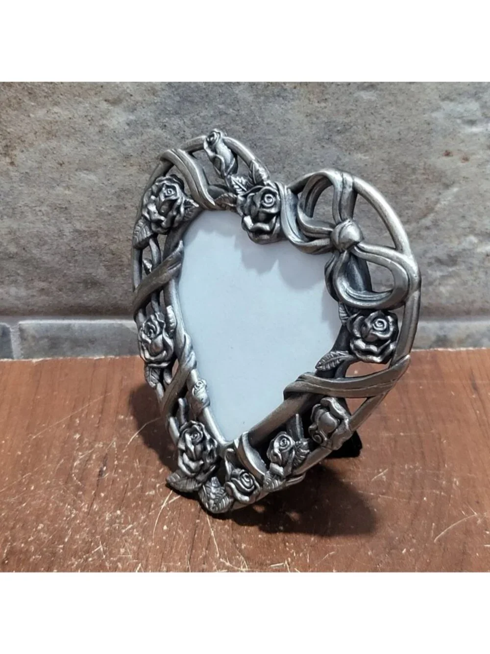 Vintage Pewter Metal Heart Shaped Picture Photo Frame